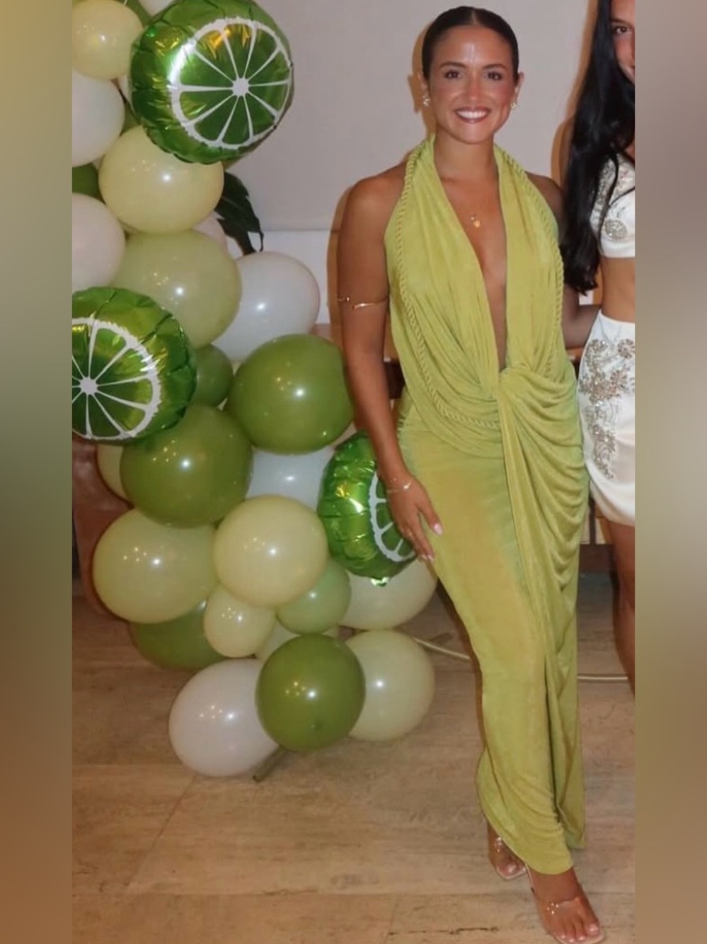 Elegant Lime Halter Draped Maxi Dress